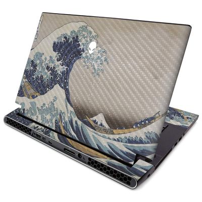 MightySkins Carbon Fiber Skin for Alienware M15 R2 (2019) - Great Wave of Kanagawa | Protective, Durable Textured Carbon Fiber Finish | Easy to Apply, Remove, and Change Styles | Made in The USA