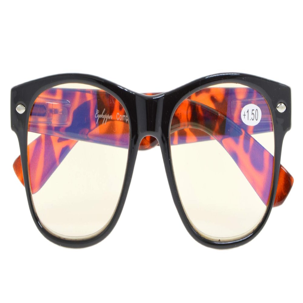 Blue Light Filter UV Protection Classic Eyeglasses Computer Reading Glasses(Demi-Arm) +1.5