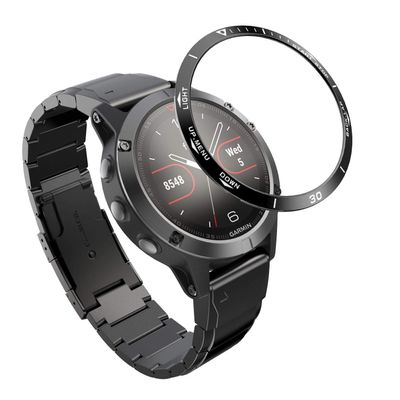 DKEnjoy Stainless Steel Bezel Ring Adhesive Cover Anti Scratch Dial Protector Compatible for Garmin Fenix 5 Smartwatch (A-Black)