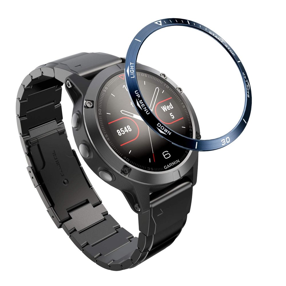 DKEnjoy Stainless Steel Bezel Ring Adhesive Cover Anti Scratch Dial Protector Compatible for Garmin Fenix 5 Smartwatch (A-Blue)