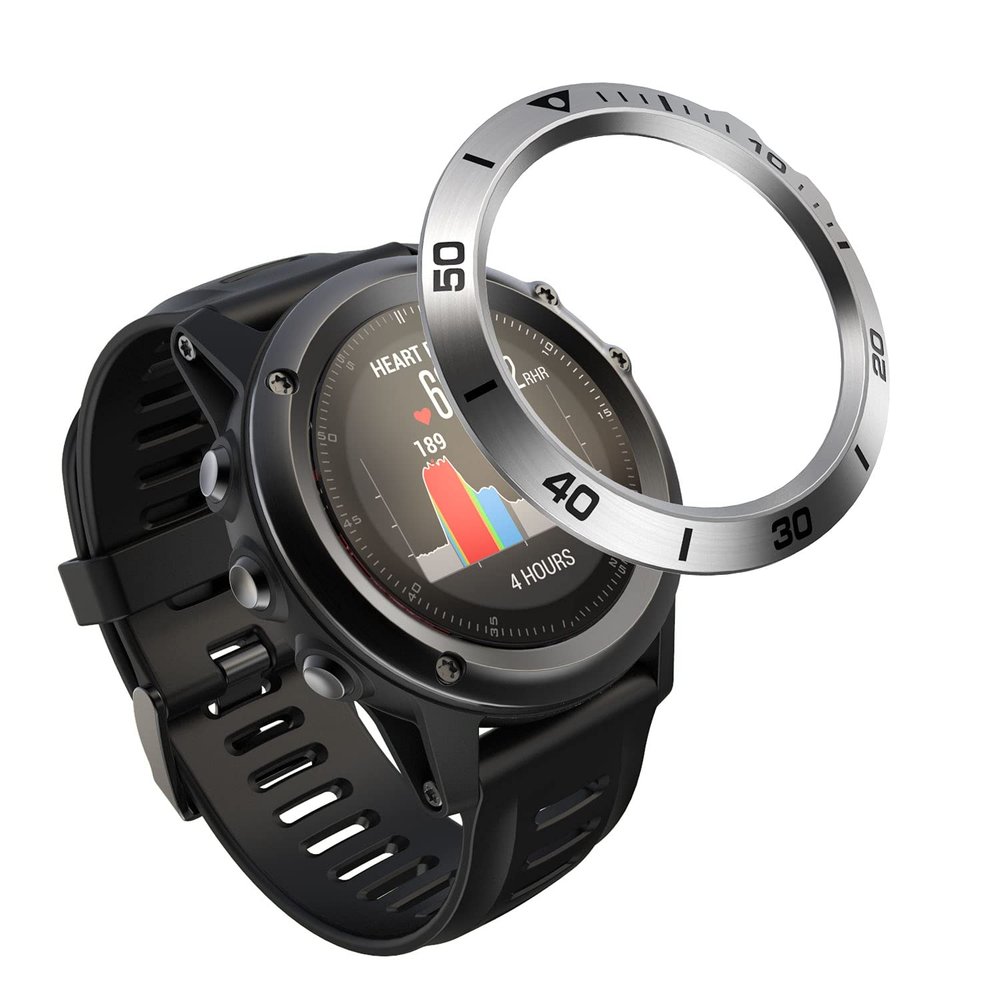 DKEnjoy Stainless Steel Bezel Ring Adhesive Cover Anti Scratch Dial Protector Compatible for Garmin Fenix 3/Fenix 3 HR Smartwatch (A-Silver)