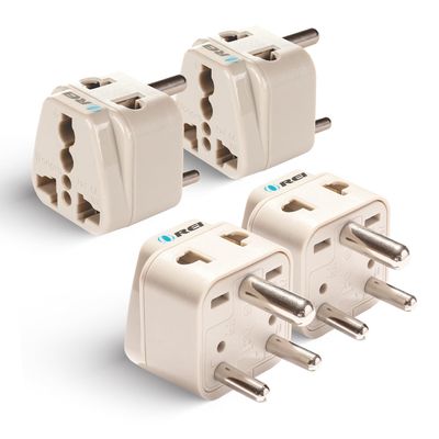 OREI World (USA, UK, China & More) to India (Type D) Travel Adapter Plug - 2 in 1 - CE Certified - RoHS Compliant - 4 Pack - White Color (DB-10-4PK) (Beige)