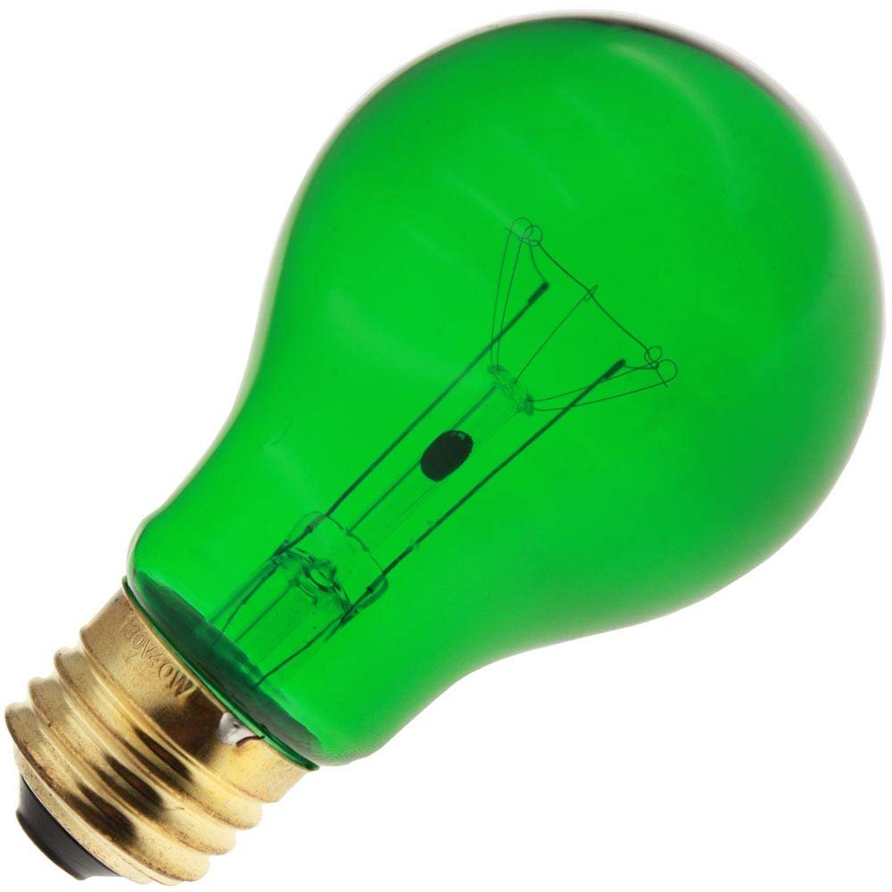 Specialty/Decorative 40A19/TG, 40 Watt, 130 Volt, A19, Medium Base, Transparent Green Light Bulb (12 Pack)