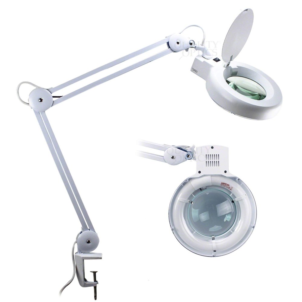 Quality Optics Professional Series Illuminated Workstation Swing Arm Magnifier White Fluorescent 8 Diopter