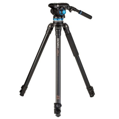 Benro A373F Aluminum Single-Tube Video Tripod Kit with S6 PRO Fluid Head, 75 mm Bowl, Flip-Lock Legs, 13.2 lb Load Capacity, Low-Angle Setup (A373FBS6PRO)