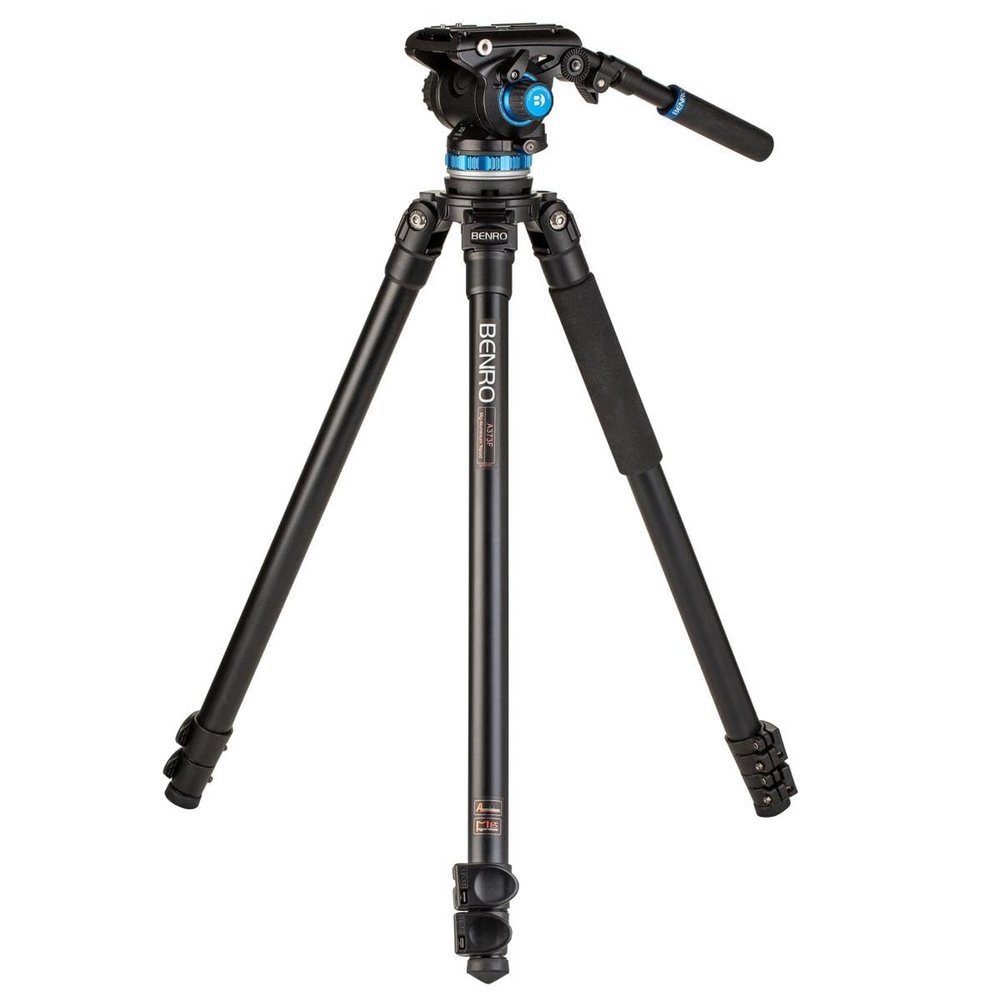 Benro A373F Aluminum Single-Tube Video Tripod Kit with S6 PRO Fluid Head, 75 mm Bowl, Flip-Lock Legs, 13.2 lb Load Capacity, Low-Angle Setup (A373FBS6PRO)
