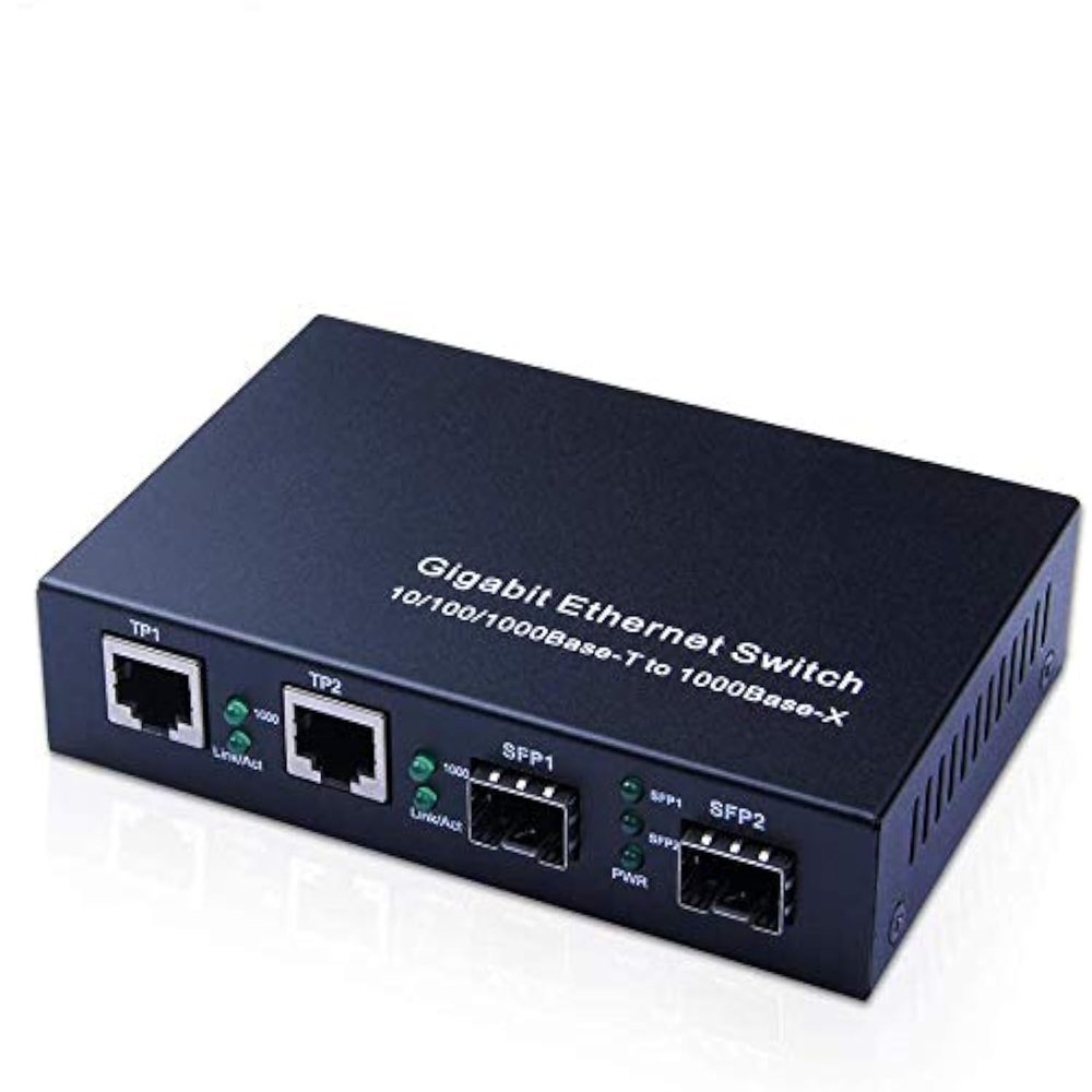 ipolex Gigabit SFP to RJ45 Fiber to Ethernet Media Converter, Dual 10/100/1000Mbps RJ45 Ports to 1000Base-SX/LX/EX SFP Slots, Support Gigabit SFP Modules, Without Transceiver
