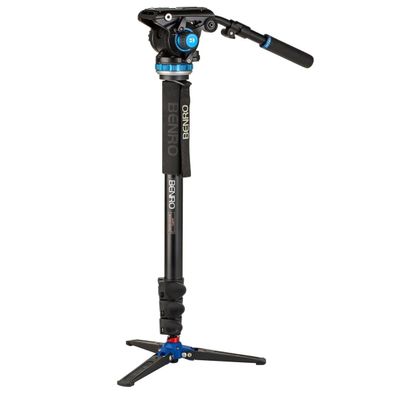 Benro A48FD Aluminum Video Monopod with S6 PRO Video Head, Flip-Lock 4-Section Legs, 3-Leg Locking Base and 13.2 lb Payload for Mirrorless and HDSLR Video Shooting (A48FDS6PRO)