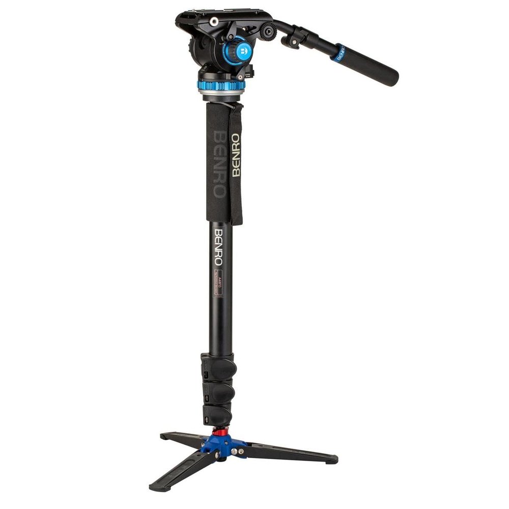 Benro A48FD Aluminum Video Monopod with S6 PRO Video Head, Flip-Lock 4-Section Legs, 3-Leg Locking Base and 13.2 lb Payload for Mirrorless and HDSLR Video Shooting (A48FDS6PRO)