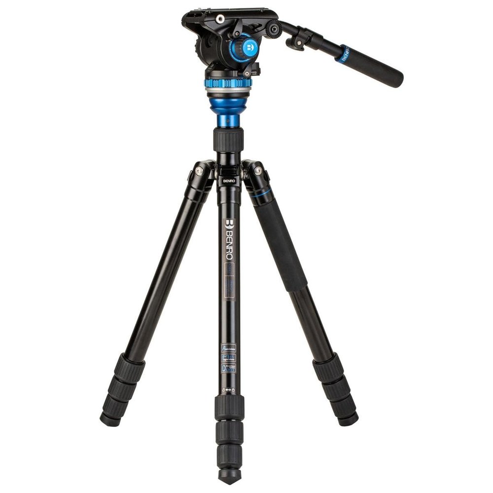 Benro Reverse-Folding Aluminum Travel Video Tripod Kit with S6PRO Flat-Base Head, Leveling Center Column & Monopod Convertible Supports up to 13.2 lb (A3883TS6PRO)