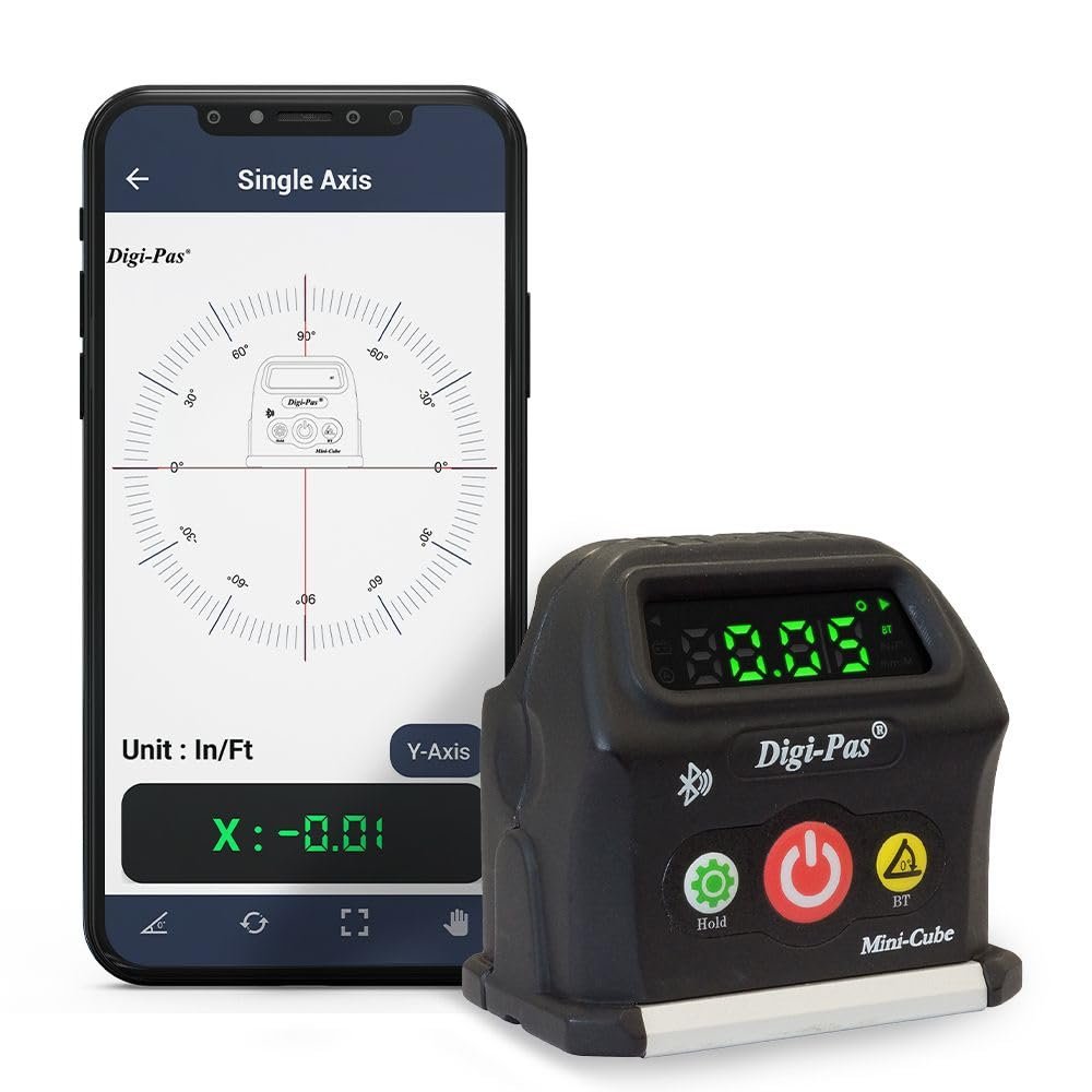 Digi-Pas 2-Axis Smart Cube Level, DWL-90PRO, WIRELESSLY displays leveling status on smartphone via BLUETOOTH, black, Small, Model: DWL90Pro