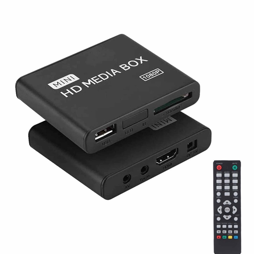 1080 HD Media Player with 100Mbps Decoding Rate, Automatic Identification Output Cable, Support SD/MMC Card, USB Input, AV//YPbPr Output.(US Plug)
