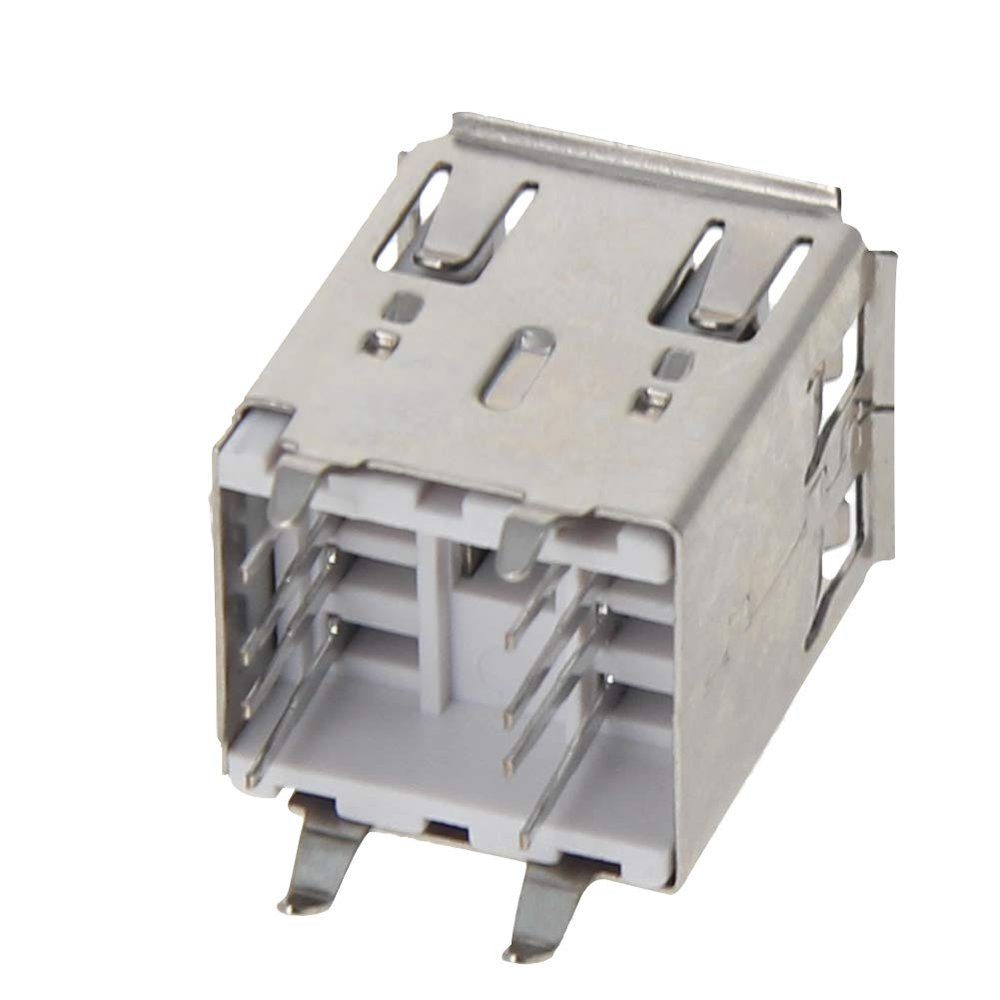 Fielect PCB USB Connector Type A Female Jack 8 Pin Double Layer Vertical 4 Foot Bend Foot Curled Edge 20Pcs