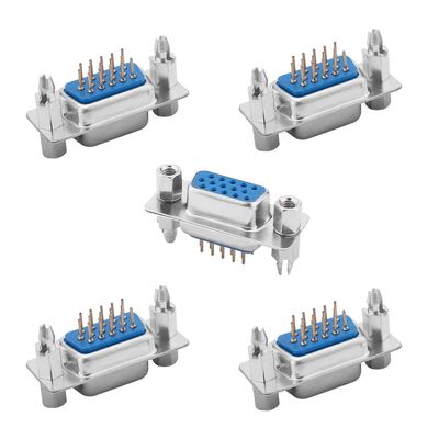 Fielect D-sub Connector Female Socket 15-Position 3-Row Board Lock Port Terminal Breakout for Mechanical Equipment Blue Pack of 5