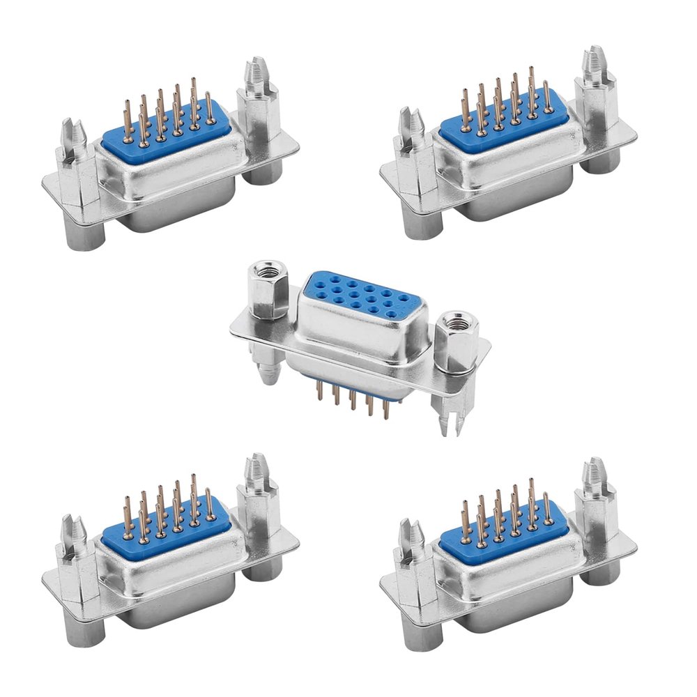 Fielect D-sub Connector Female Socket 15-Position 3-Row Board Lock Port Terminal Breakout for Mechanical Equipment Blue Pack of 5