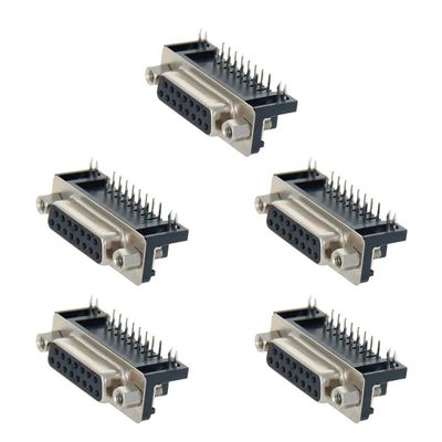 Fielect D-sub Connector Female Socket 15-pin 2-Row Right Angle Port Terminal Breakout Solder Type for Mechanical Equipment Black Pack of 5