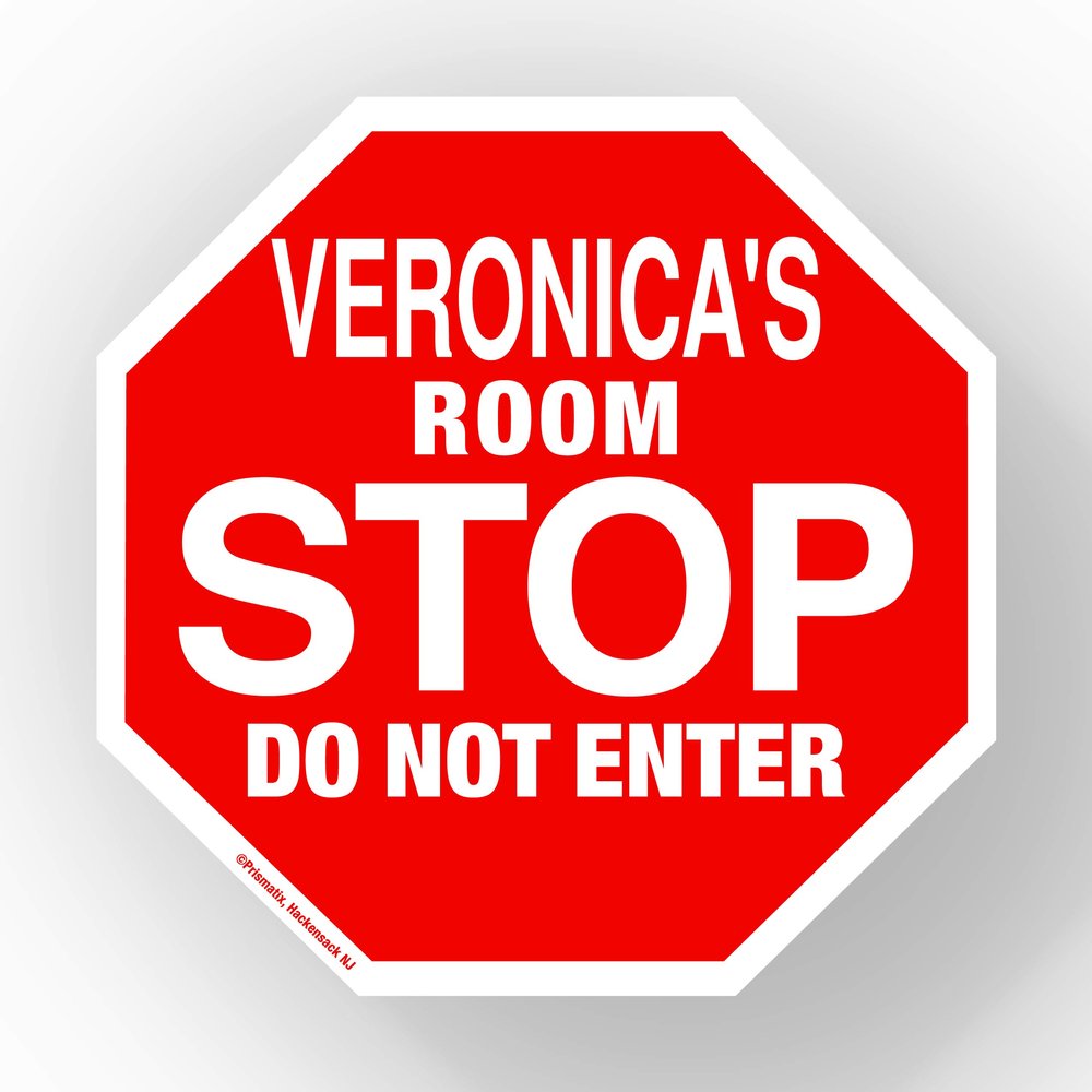 Veronica Stop Its My Room Sign - Official Looking 5 1/2" x 5 1/2" Personalized Name Sign - Wall Hanging for Childrens Room Door/Locker/Office (Novelty Decals, Street Signs)