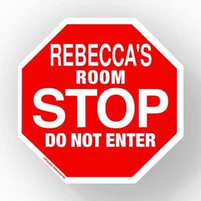 Rebecca Stop Its My Room Sign - Official Looking 5 1/2" x 5 1/2" Personalized Name Sign - Wall Hanging for Childrens Room Door/Locker/Office (Novelty Decals, Street Signs)
