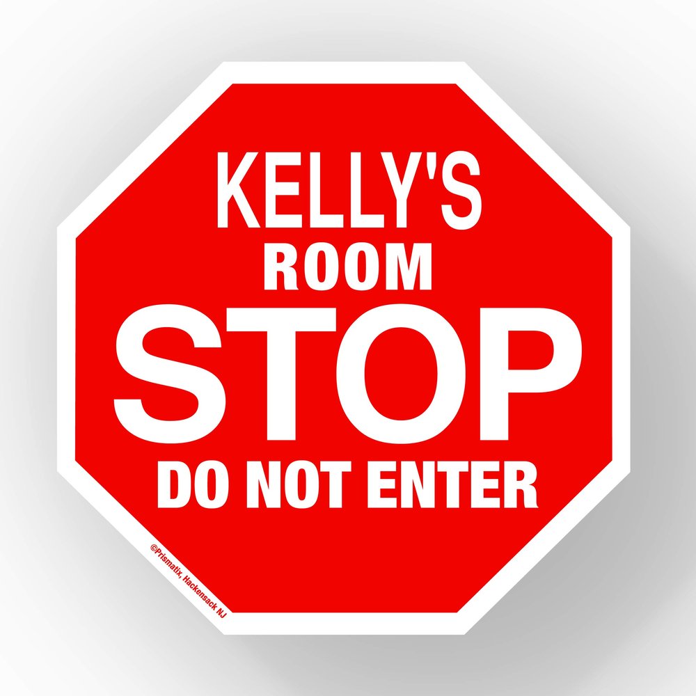Kelly Stop Its My Room Sign - Official Looking 5 1/2" x 5 1/2" Personalized Name Sign - Wall Hanging for Childrens Room Door/Locker/Office (Novelty Decals, Street Signs)