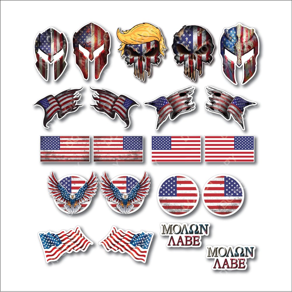 21 Pack Hard Hat Patriotic American USA Flag Decal Sticker Combo Variety Pack 3M Vinyl Peel and Stick Signs