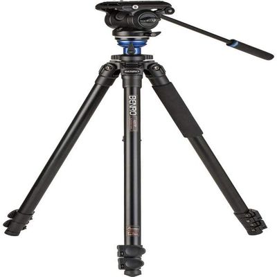 Benro A2573F Aluminum Video Tripod with S4PRO Fluid Head Adjustable Twin-Style Legs, Smooth Pan/Tilt Motion, Sliding Camera Plate & Stable Support for Video Production (A2573FS4PRO)