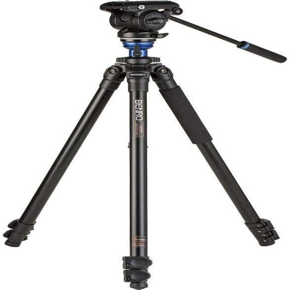Benro A2573F Aluminum Video Tripod with S4PRO Fluid Head Adjustable Twin-Style Legs, Smooth Pan/Tilt Motion, Sliding Camera Plate & Stable Support for Video Production (A2573FS4PRO)