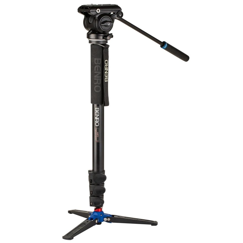 Benro A48FD Classic Aluminum Video Monopod, 3-Leg Base and S4 PRO Flat Base Fluid Video Head, Payload 8.8 lbs