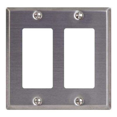 ICC Decorator Wall Plate, 2-Gang, Brushed Stainless Steel, UL Listed, Metal Faceplate, 2-Gang Openings for Modular Decorator Inserts or Receptacle Outlets, IC107DFDSS