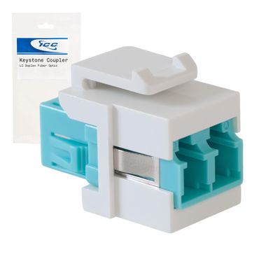 ICC LC to LC Duplex Fiber Optic Keystone Coupler, OM3/OM4 Multimode, Metal Sleeve Adapter, LC Female to LC Female, Fits Keystone Wall Plates & Patch Panels, White