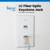 ICC LC to LC Duplex Fiber Optic Keystone Coupler, OM3/OM4 Multimode, Metal Sleeve Adapter, LC Female to LC Female, Fits Keystone Wall Plates & Patch Panels, White view 2
