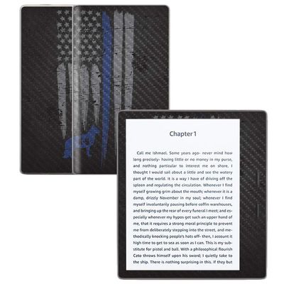 MightySkins Carbon Fiber Skin for Amazon Kindle Oasis 7" (9th Gen) - Thin Blue Line K9 | Protective, Durable Textured Carbon Fiber Finish | Easy to Apply, Remove, and Change Styles | Made in The USA