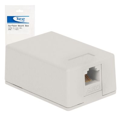 ICC 1-Port Surface Mount Box with CAT5e RJ45 Keystone Jack with Inline IDC Termination, Compact Outlet for Data Connections, UL Listed PoE++ TAA VoIP Compliant, White
