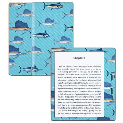 MightySkins Carbon Fiber Skin for Amazon Kindle Oasis 7" (9th Gen) - Billfish Stripes | Protective, Durable Textured Carbon Fiber Finish | Easy to Apply, Remove, and Change Styles | Made in The USA