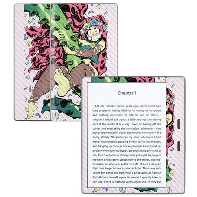 MightySkins Carbon Fiber Skin for Amazon Kindle Oasis 7" (9th Gen) - Plant Girl | Protective, Durable Textured Carbon Fiber Finish | Easy to Apply, Remove, and Change Styles | Made in The USA
