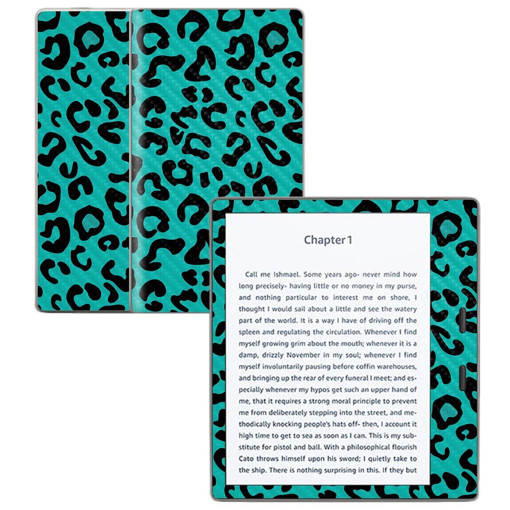 MightySkins Carbon Fiber Skin for Amazon Kindle Oasis 7" (9th Gen) - Teal Leopard | Protective, Durable Textured Carbon Fiber Finish | Easy to Apply, Remove, and Change Styles | Made in The USA
