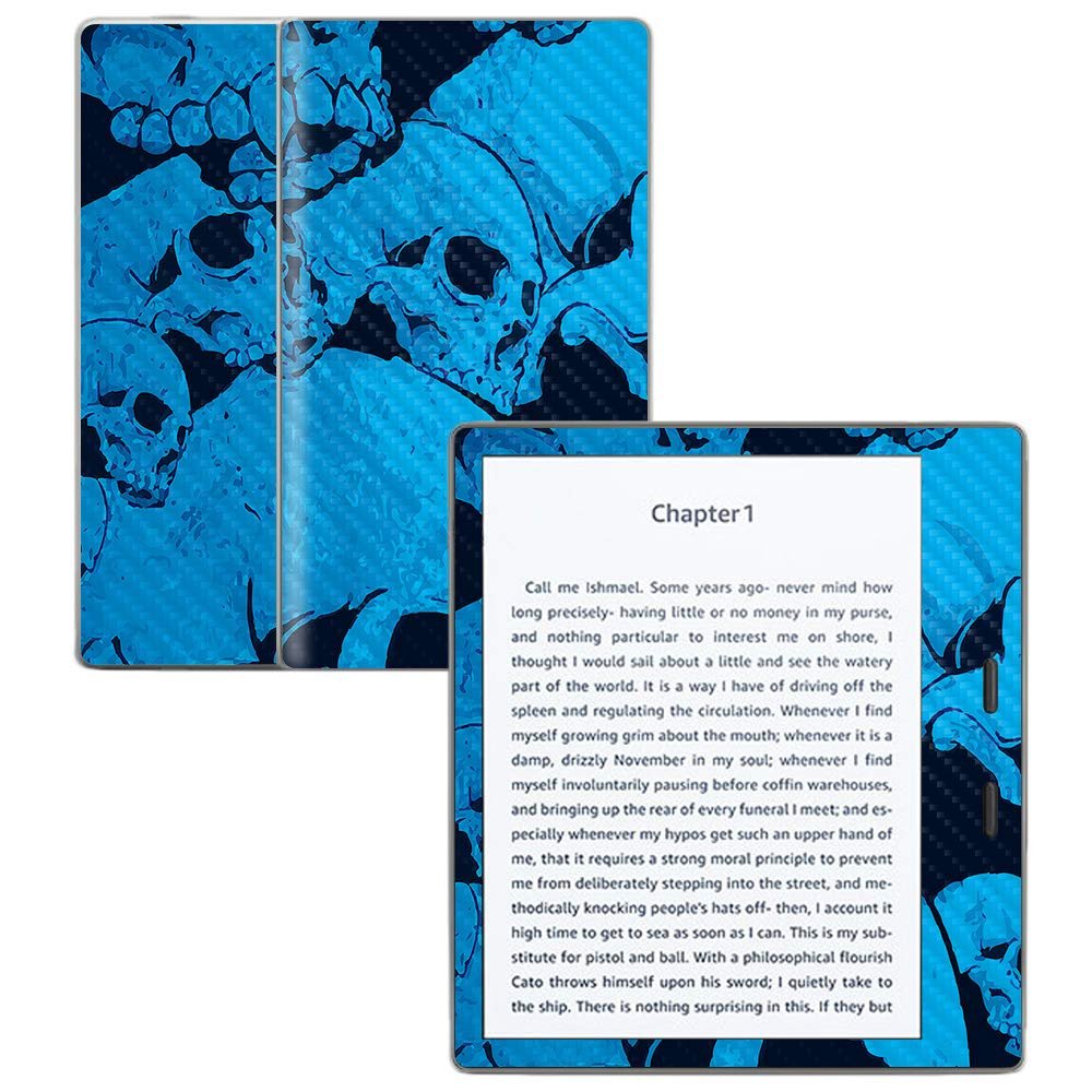 MightySkins Carbon Fiber Skin for Amazon Kindle Oasis 7" (9th Gen) - Blue Skulls | Protective, Durable Textured Carbon Fiber Finish | Easy to Apply, Remove, and Change Styles | Made in The USA
