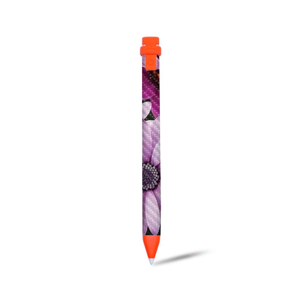 MightySkins Carbon Fiber Skin for Logitech Crayon Digital Pencil iPad (6th gen) - Purple Flowers | Protective, Durable Textured Carbon Fiber Finish | Easy to Apply | Made in The USA