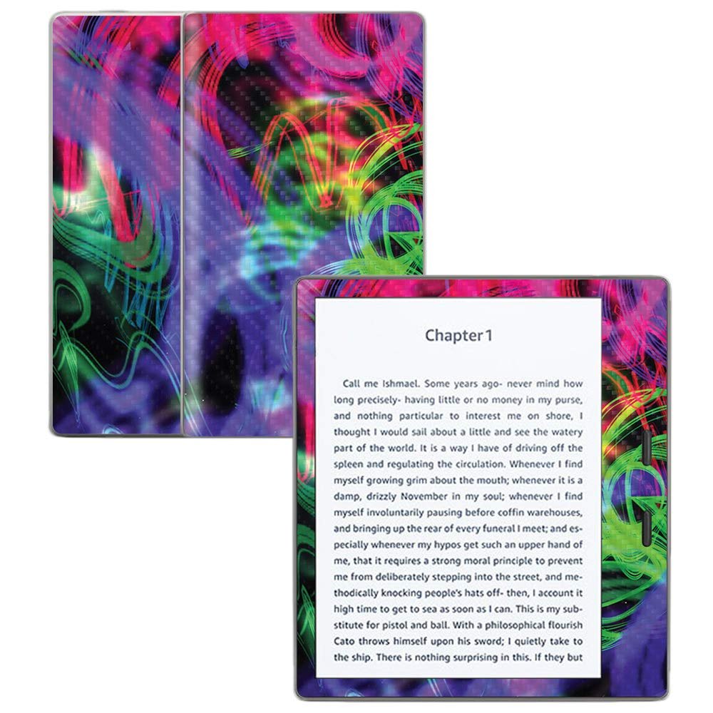 MightySkins Carbon Fiber Skin for Amazon Kindle Oasis 7" (9th Gen) - Neon Splatter | Protective, Durable Textured Carbon Fiber Finish | Easy to Apply, Remove, and Change Styles | Made in The USA