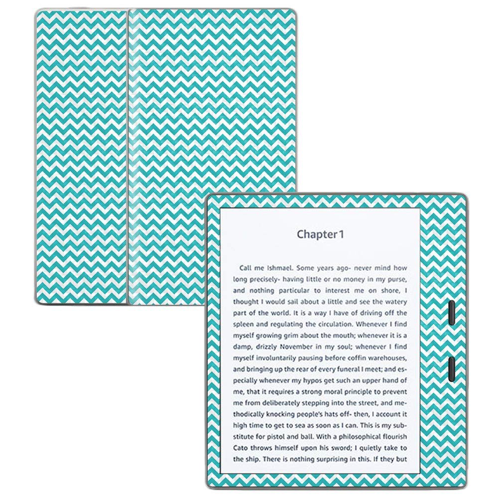 MightySkins Carbon Fiber Skin for Amazon Kindle Oasis 7" (9th Gen) - Turquoise Chevron | Protective, Durable Textured Carbon Fiber Finish | Easy to Apply, Remove, and Change Styles | Made in The USA