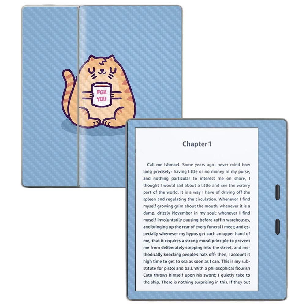 MightySkins Carbon Fiber Skin for Amazon Kindle Oasis 7" (9th Gen) - F You Cat | Protective, Durable Textured Carbon Fiber Finish | Easy to Apply, Remove, and Change Styles | Made in The USA