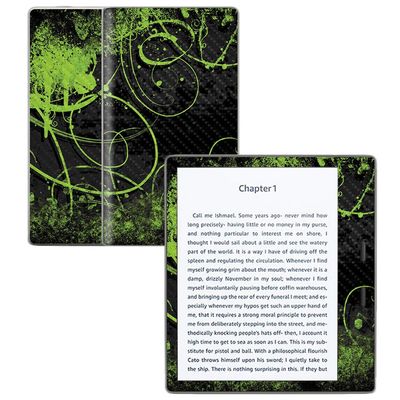 MightySkins Carbon Fiber Skin for Amazon Kindle Oasis 7" (9th Gen) - Green Distortion | Protective, Durable Textured Carbon Fiber Finish | Easy to Apply, Remove, and Change Styles | Made in The USA