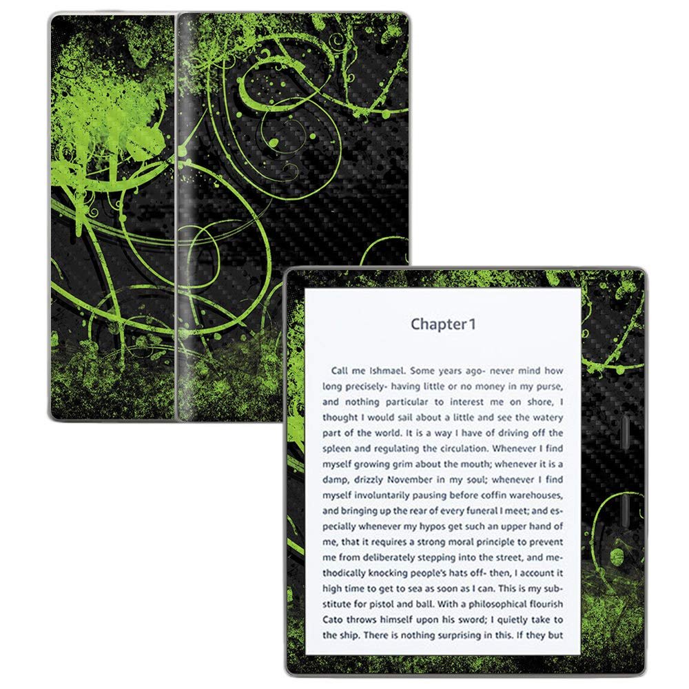 MightySkins Carbon Fiber Skin for Amazon Kindle Oasis 7" (9th Gen) - Green Distortion | Protective, Durable Textured Carbon Fiber Finish | Easy to Apply, Remove, and Change Styles | Made in The USA