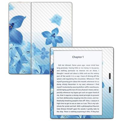 MightySkins Carbon Fiber Skin for Amazon Kindle Oasis 7" (9th Gen) - Blue Flowers | Protective, Durable Textured Carbon Fiber Finish | Easy to Apply, Remove, and Change Styles | Made in The USA