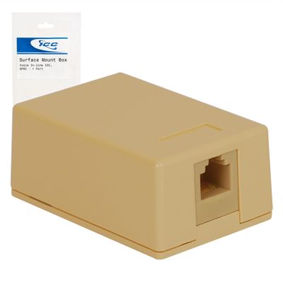 ICC 1-Port Surface Mount Box with 6P6C Voice Keystone Jack, EZ IDC Telephone Jack Box for RJ11 and RJ12 Cabling, Ivory
