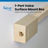 ICC 1-Port Surface Mount Box with 6P6C Voice Keystone Jack, EZ IDC Telephone Jack Box for RJ11 and RJ12 Cabling, Ivory view 2
