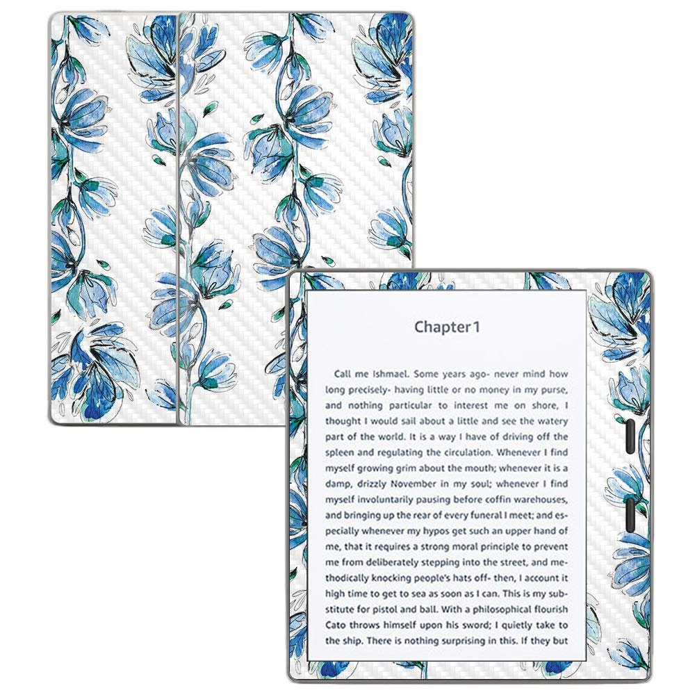 MightySkins Carbon Fiber Skin for Amazon Kindle Oasis 7" (9th Gen) - Blue Vines | Protective, Durable Textured Carbon Fiber Finish | Easy to Apply, Remove, and Change Styles | Made in The USA