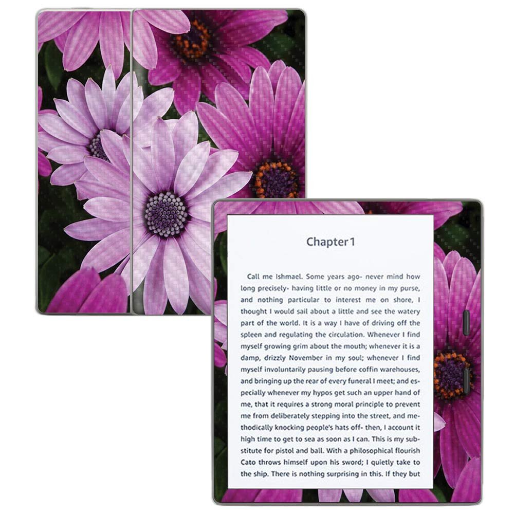MightySkins Carbon Fiber Skin for Amazon Kindle Oasis 7" (9th Gen) - Purple Flowers | Protective, Durable Textured Carbon Fiber Finish | Easy to Apply, Remove, and Change Styles | Made in The USA