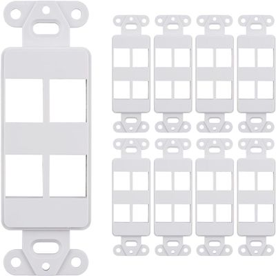 10 Pack Keystone Wall Plate 4 Port, White Decorator Insert Cover for Ethernet, HDMI, Coax, Cat6 Cat5, RJ45, Home & Office Installations