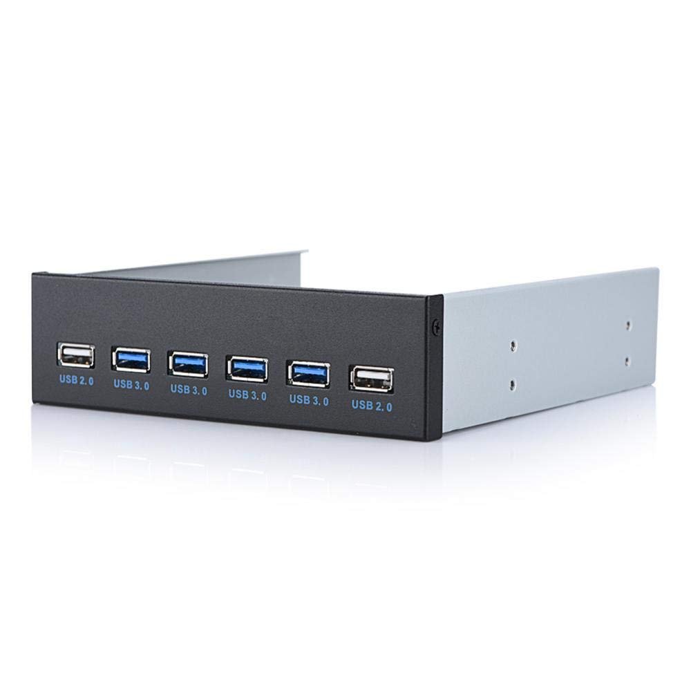 ASHATA 19 pin to 4 USB3.0 + 2 USB2.0 6 Interface Metal Front Panel USB Hub Audio Front Panel High Speed Data , Black