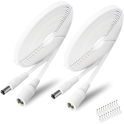 2 Pack 10FT DC Power Extension Cable 5.5mm x 2.1mm12v DC Extension Cord Power Adapter for CCTV Security Camera Surveillance IP Camera,LED Strip,24v 12 Volt Male to Female Plug Flat Cable